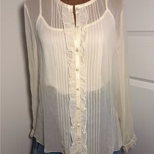 100% SILK Charter Club Cream Sheer Blouse